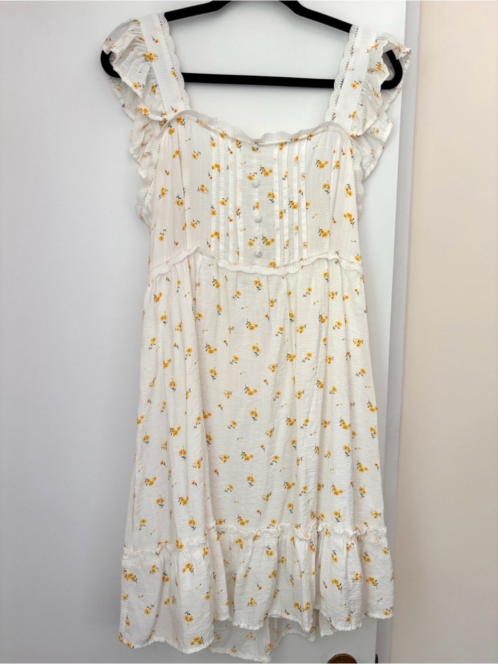 Blu Pepper White Mini Dress with Yellow Floral Print